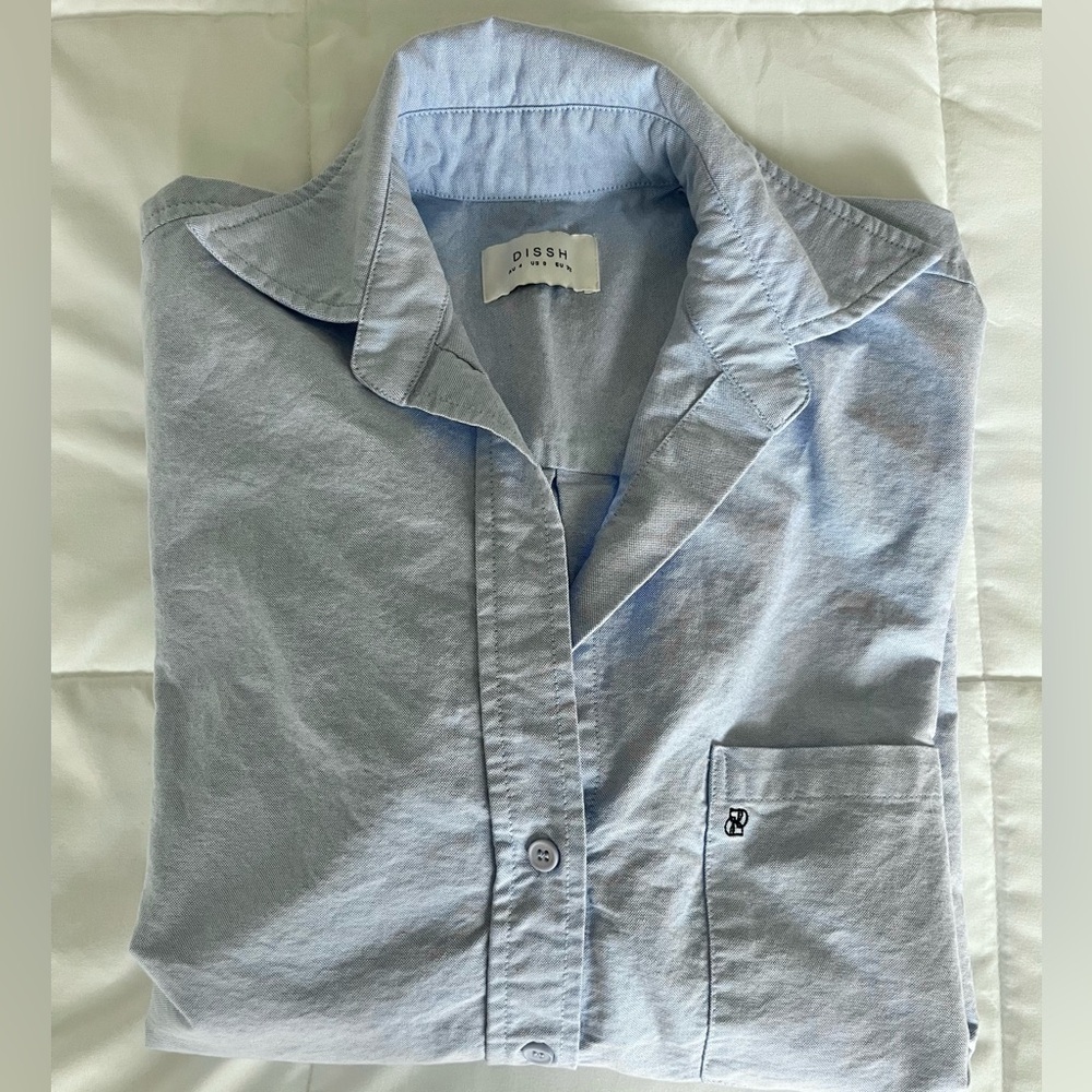 LIKE NEW - DISSH Rhea Button Down Oxford Shirt, Blue, US Size 0